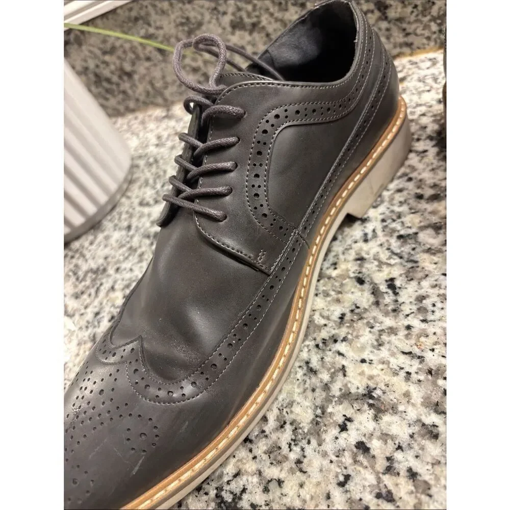 Unlisted by Kenneth Cole Men's Black Leather Wingtip Oxfords with Tan Welt